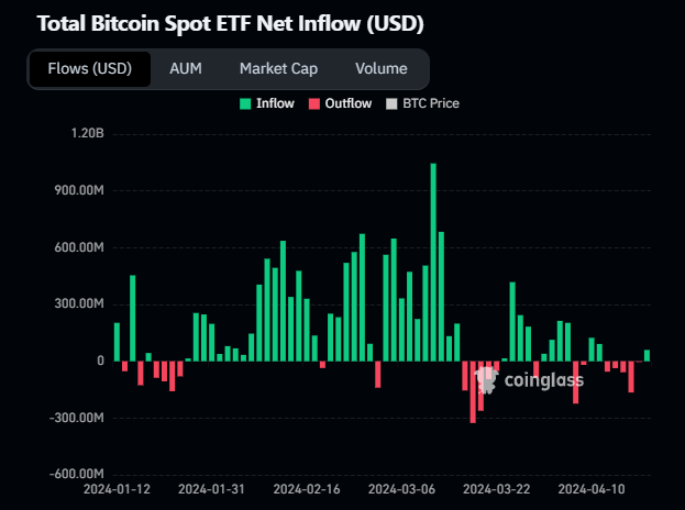Bitcoin Spot ETF Flows, Coinglass.com
